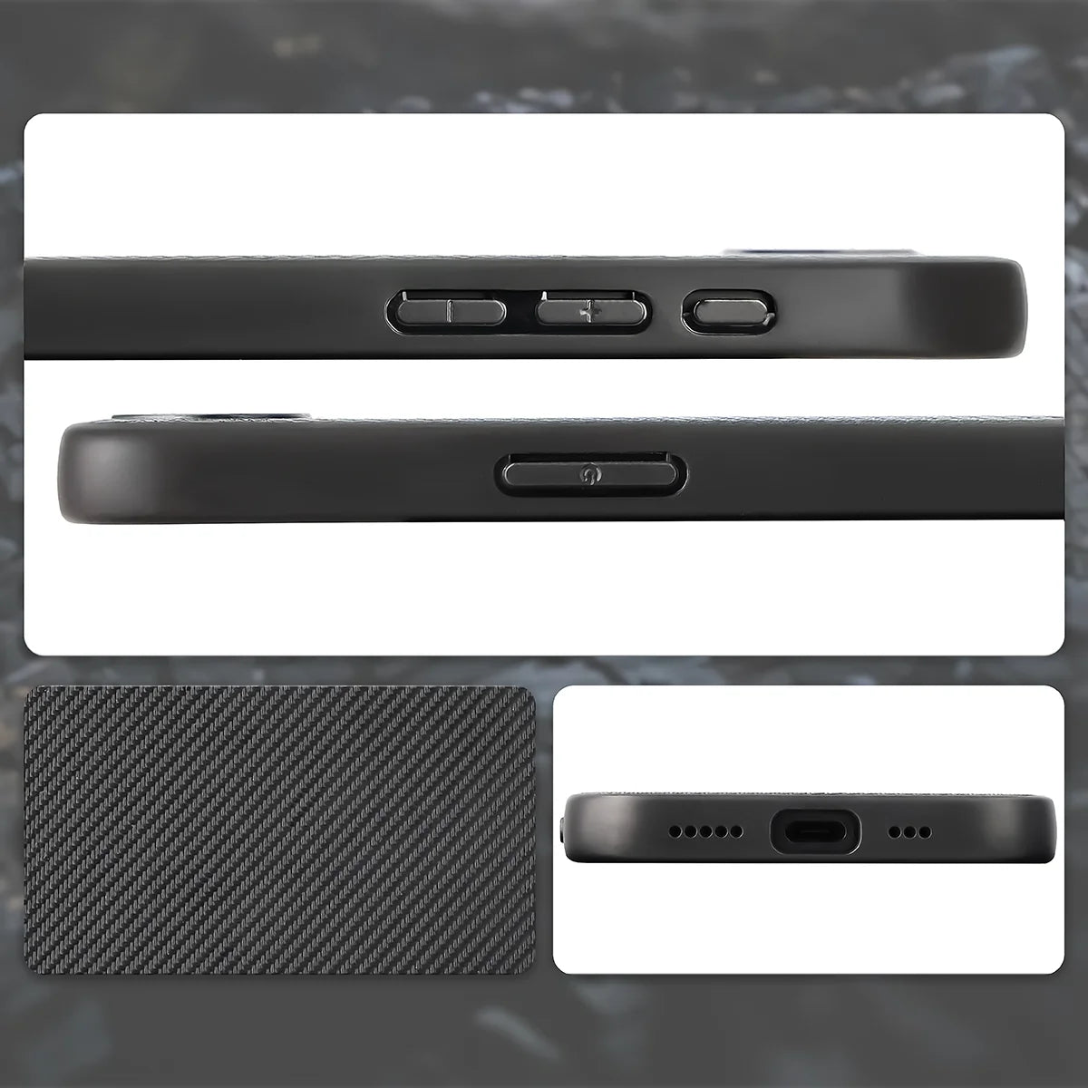 Hülle mit Handgelenkband für iPhone 17e / 16e, Bizon Case CarbO, Schwarz