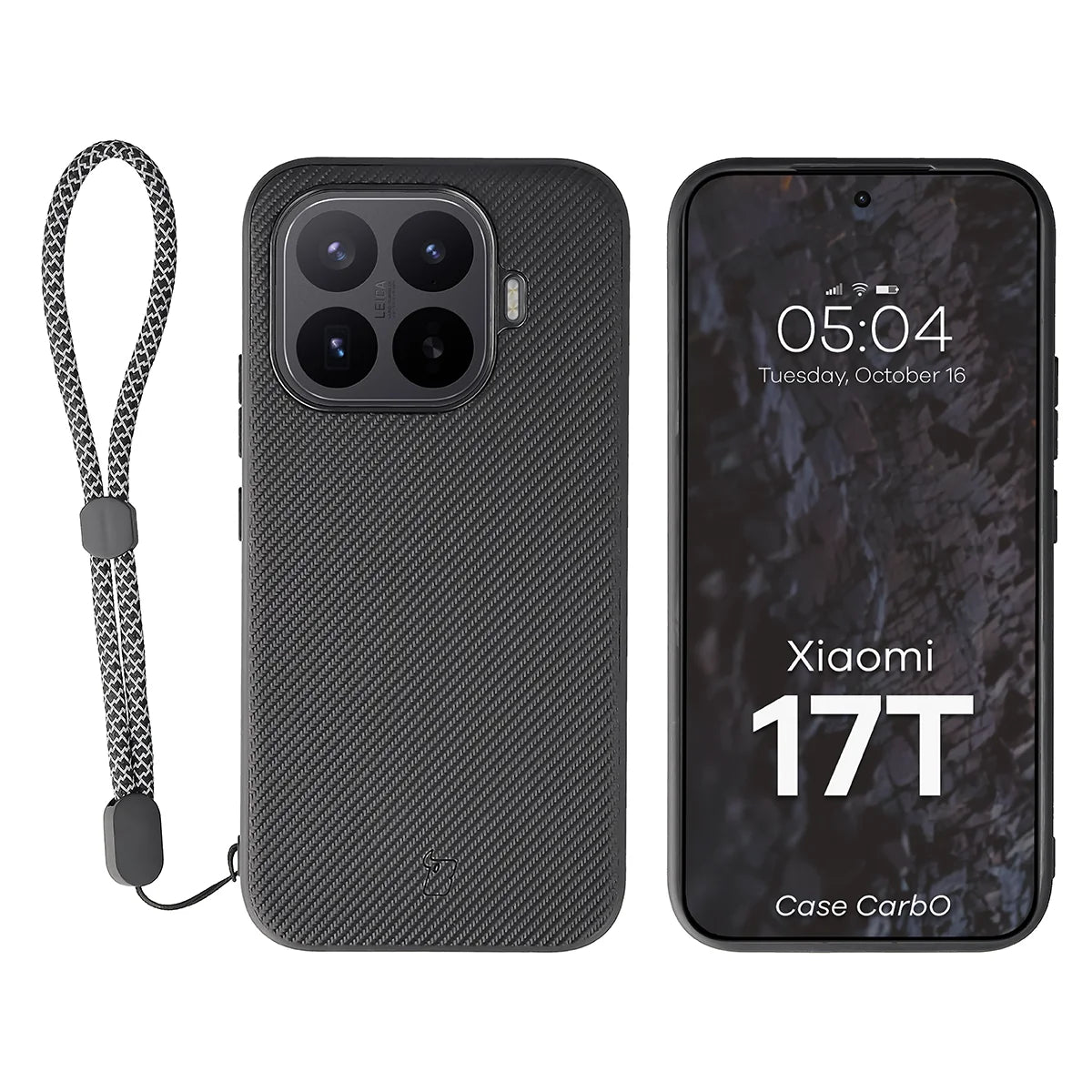 Hülle mit Handgelenkband für Xiaomi 17T, Bizon Case CarbO, Schwarz