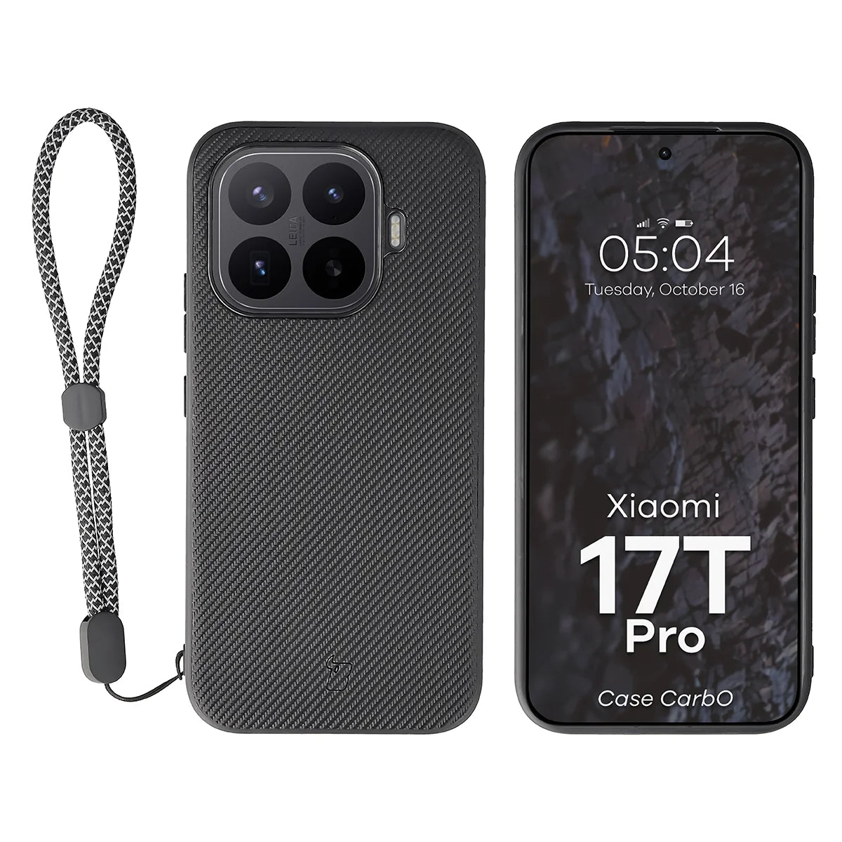 Hülle mit Handgelenkband für Xiaomi 17T Pro, Bizon Case CarbO, Schwarz