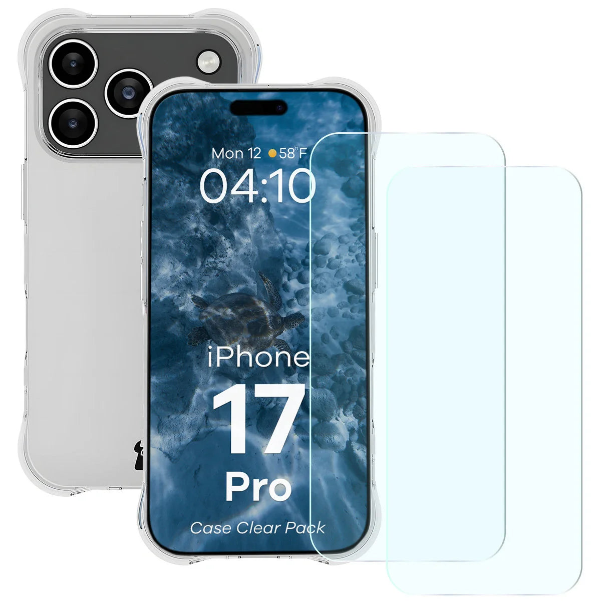 Schutzhülle + 2x gehärtetes Glas für iPhone 17 Pro, Bizon Case Clear Pack, Transparent
