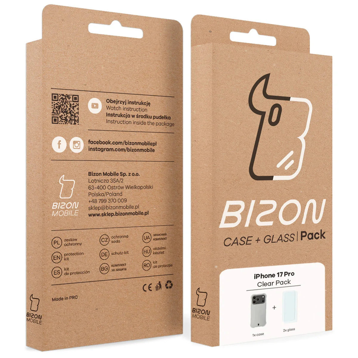 Schutzhülle + 2x gehärtetes Glas für iPhone 17 Pro, Bizon Case Clear Pack, Transparent