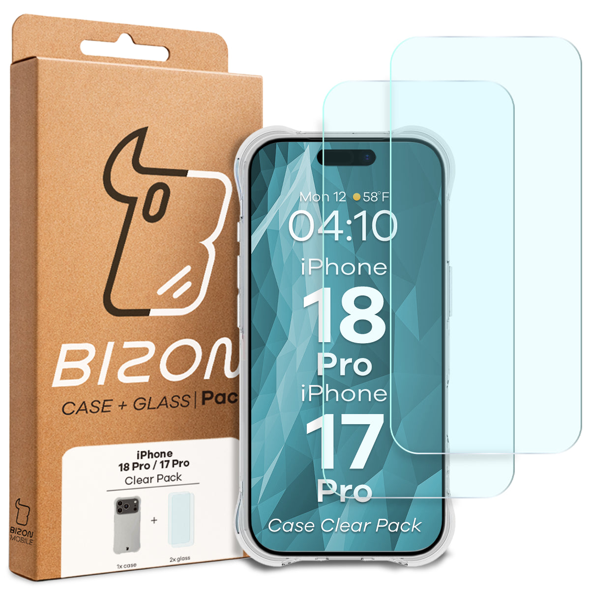 Schutzhülle + 2x gehärtetes Glas für iPhone 18 Pro / 17 Pro, Bizon Case Clear Pack, Transparent (9/9)