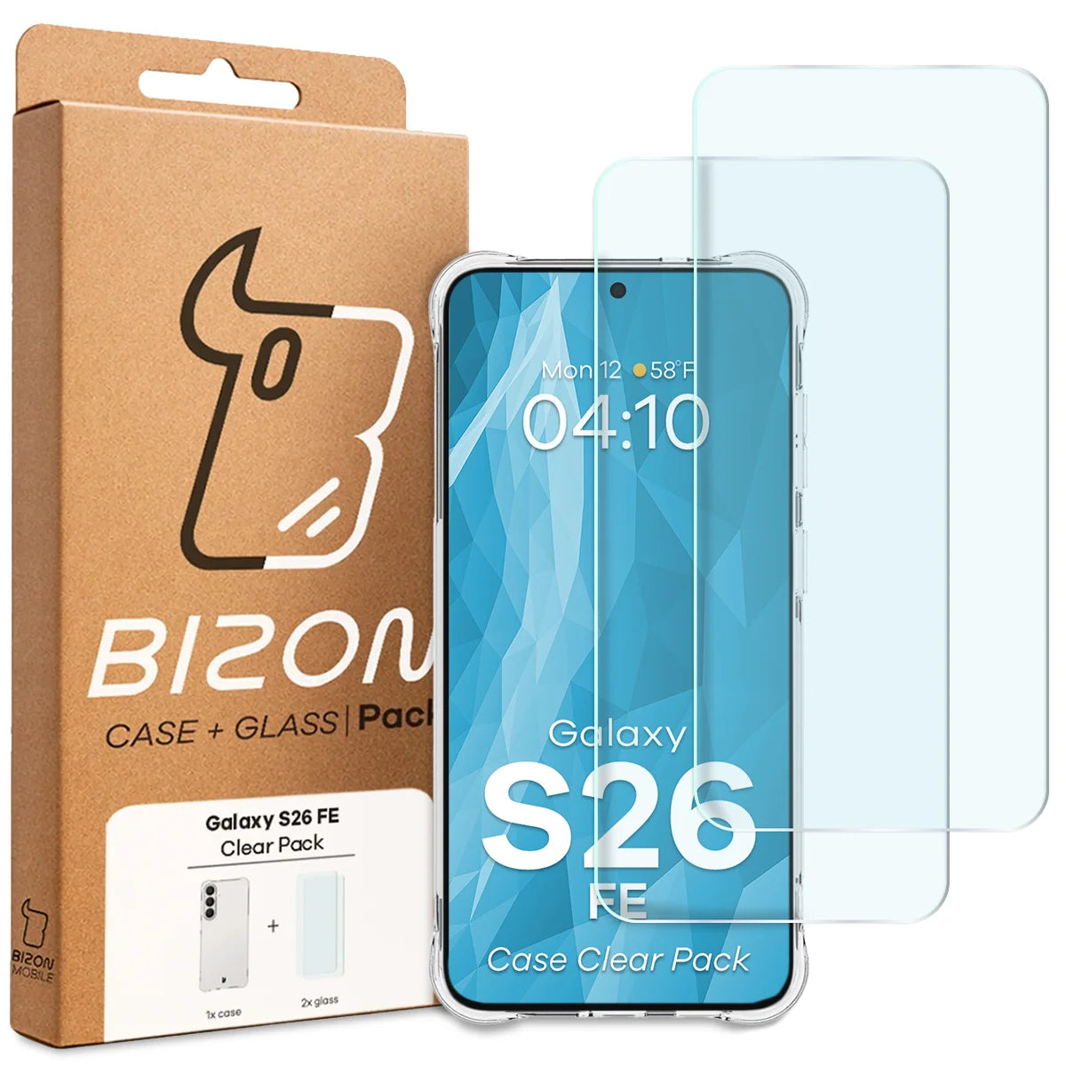 Schutzhülle + 2x gehärtetes Glas für Galaxy S26 FE, Bizon Case Clear Pack, Transparent (9/9)