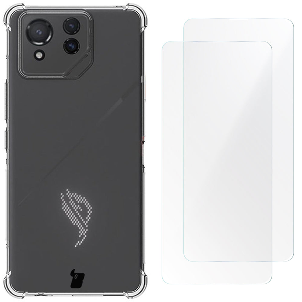 Schutzhülle + 2x Folie für Asus ROG Phone 8 Pro, Bizon Case Clear Pack, Transparent