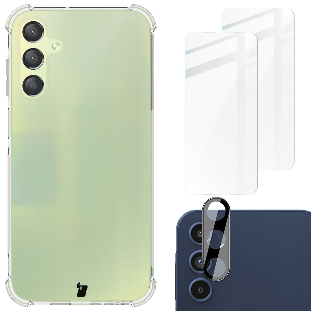Schutzhülle + 2x Glas + Kameraschutz für Galaxy A15 4G/5G, Bizon Case Clear Pack, Transparent