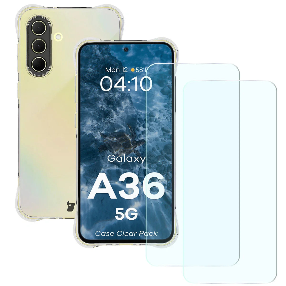 Schutzhülle + 2x gehärtetes Glas für Galaxy A36 5G, Bizon Case Clear Pack, Transparent