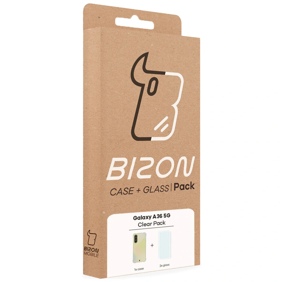 Schutzhülle + 2x gehärtetes Glas für Galaxy A36 5G, Bizon Case Clear Pack, Transparent