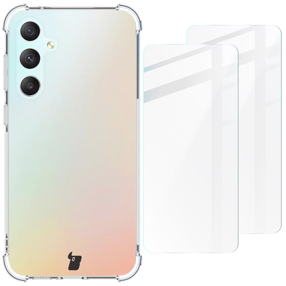 Schutzhülle + 2x Glas Bizon Case Clear Pack für Galaxy S23 FE, Transparent