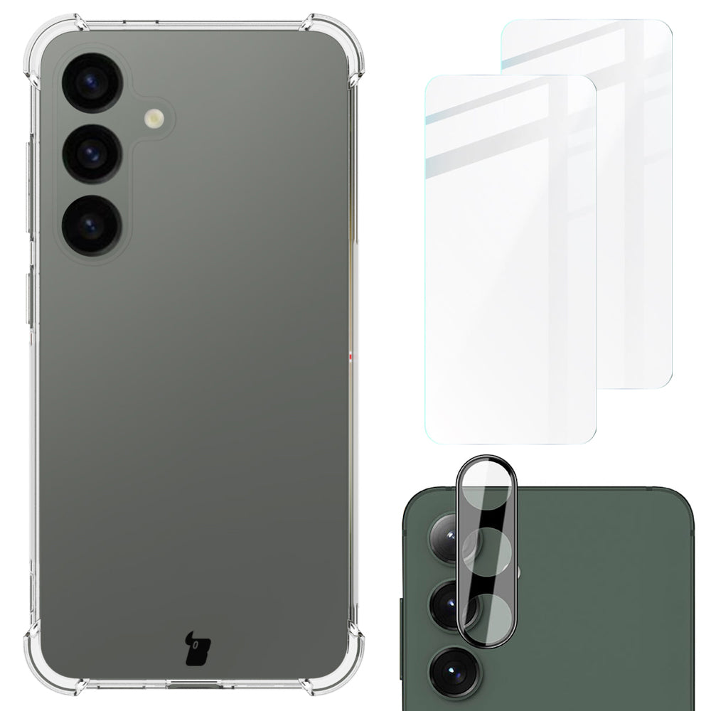 Schutzhülle + 2x Glas + Kameraschutz für Galaxy S24, Bizon Case Clear Pack, Transparent