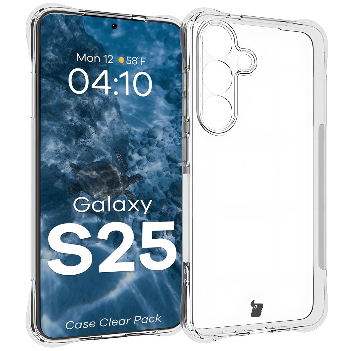 Schutzhülle + 2x gehärtetes Glas für Galaxy S25, Bizon Case Clear Pack, Transparent