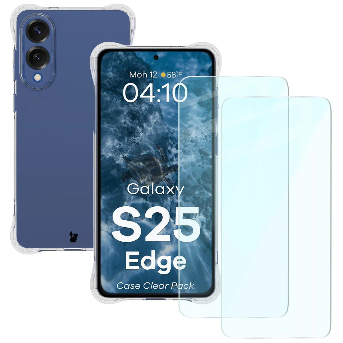 Schutzhülle + 2x gehärtetes Glas für Galaxy S25 Edge, Bizon Case Clear Pack, Transparent