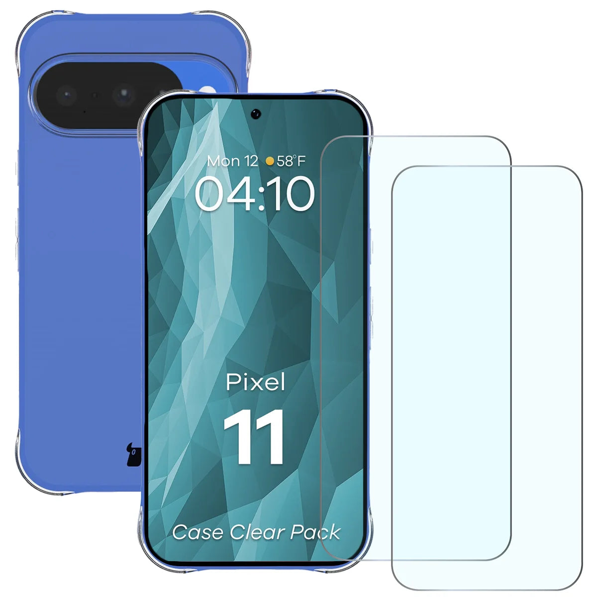Schutzhülle + 2x gehärtetes Glas für Google Pixel 11, Bizon Case Clear Pack, Transparent