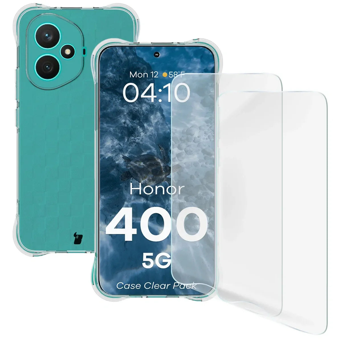 Handyhülle + 2x Folie für Honor 400, Bizon Case Clear Pack, Transparent