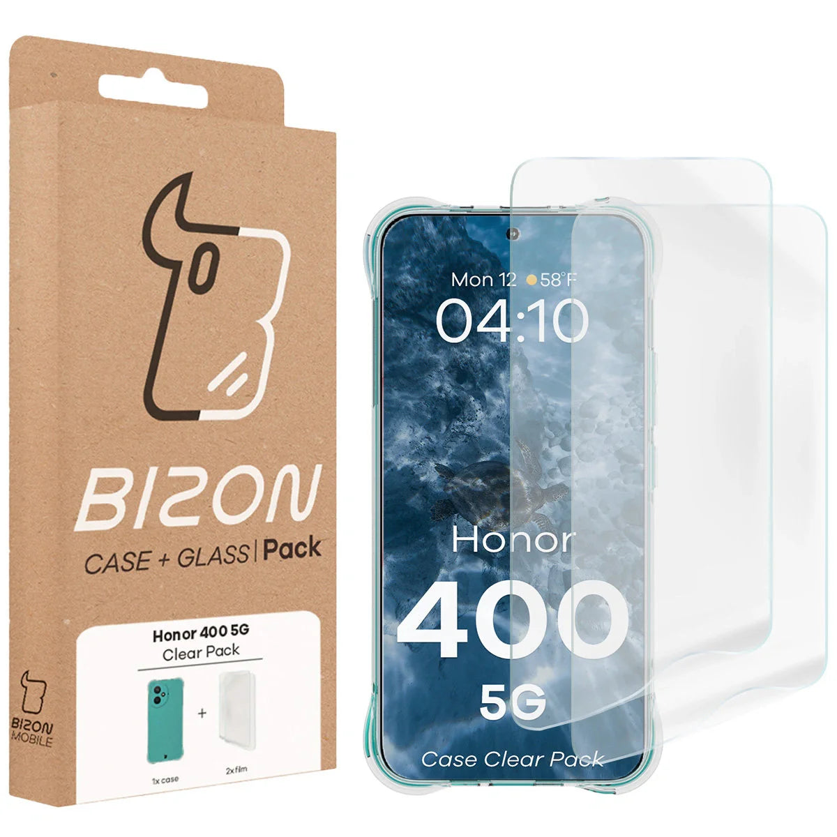 Handyhülle + 2x Folie für Honor 400, Bizon Case Clear Pack, Transparent