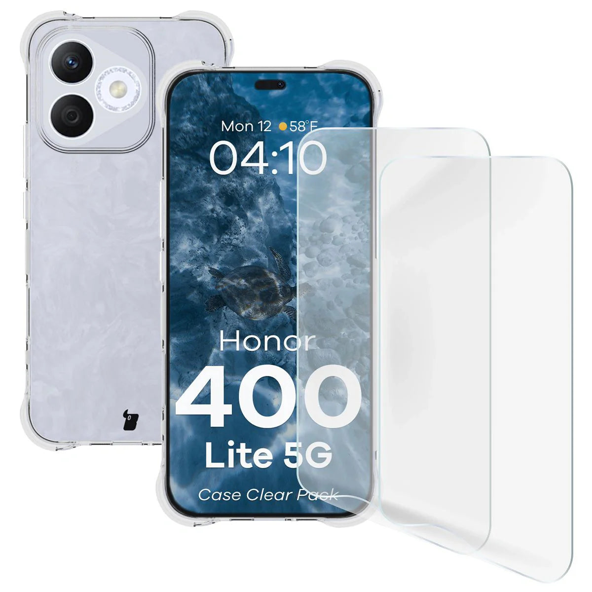 Handyhülle + 2x Folie für Honor 400 Lite, Bizon Case Clear Pack, Transparent