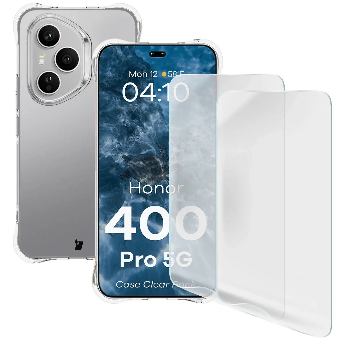 Handyhülle + 2x Folie für Honor 400 Pro, Bizon Case Clear Pack, Transparent
