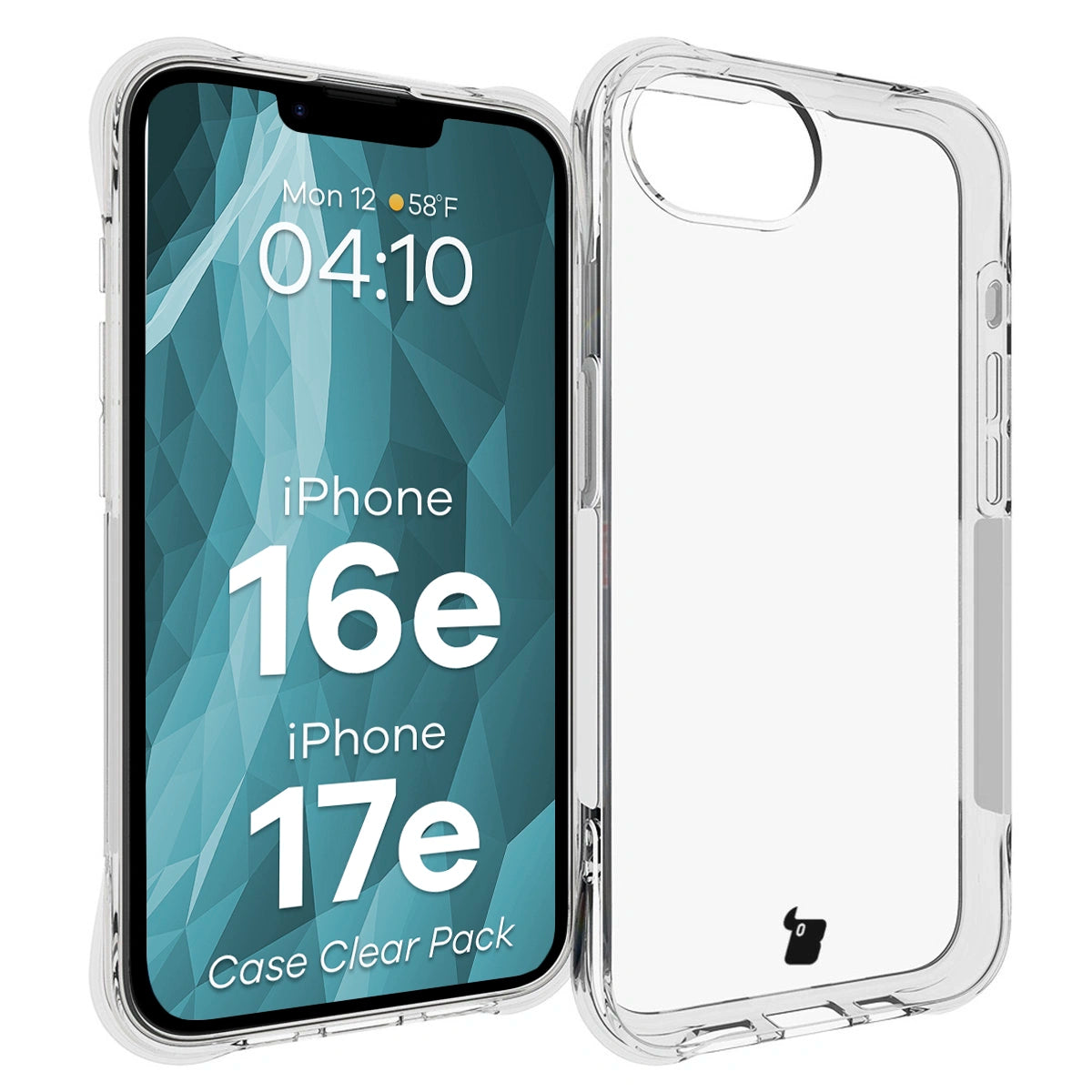Schutzhülle + 2x gehärtetes Glas für iPhone 17e / 16e, Bizon Case Clear Pack, Transparent