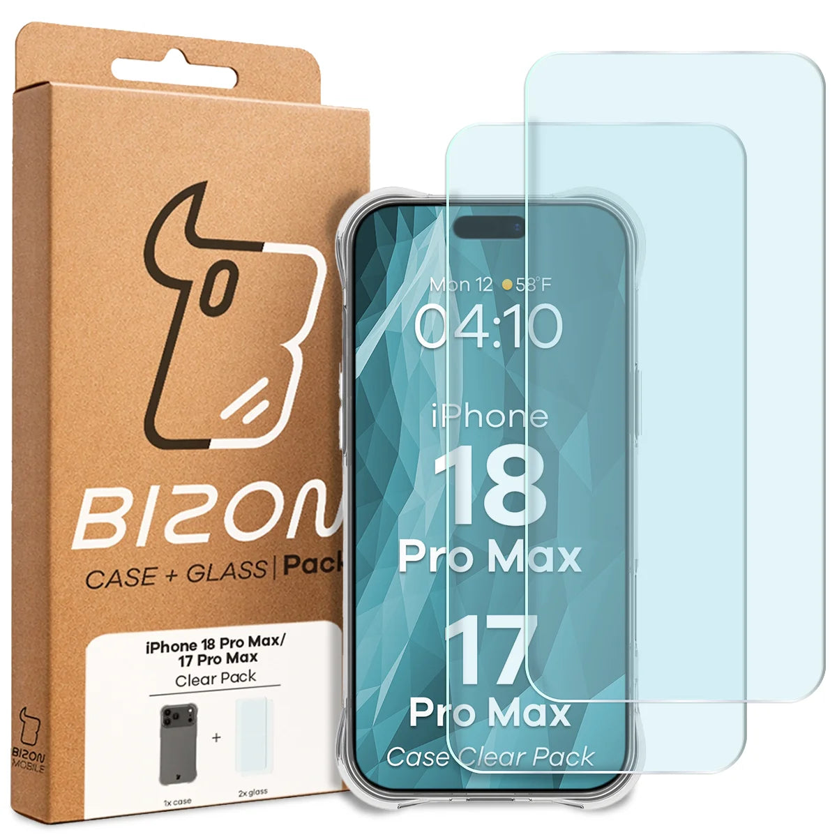 Schutzhülle + 2x gehärtetes Glas für iPhone 18 Pro Max / 17 Pro Max, Bizon Case Clear Pack, Transparent (9/9)