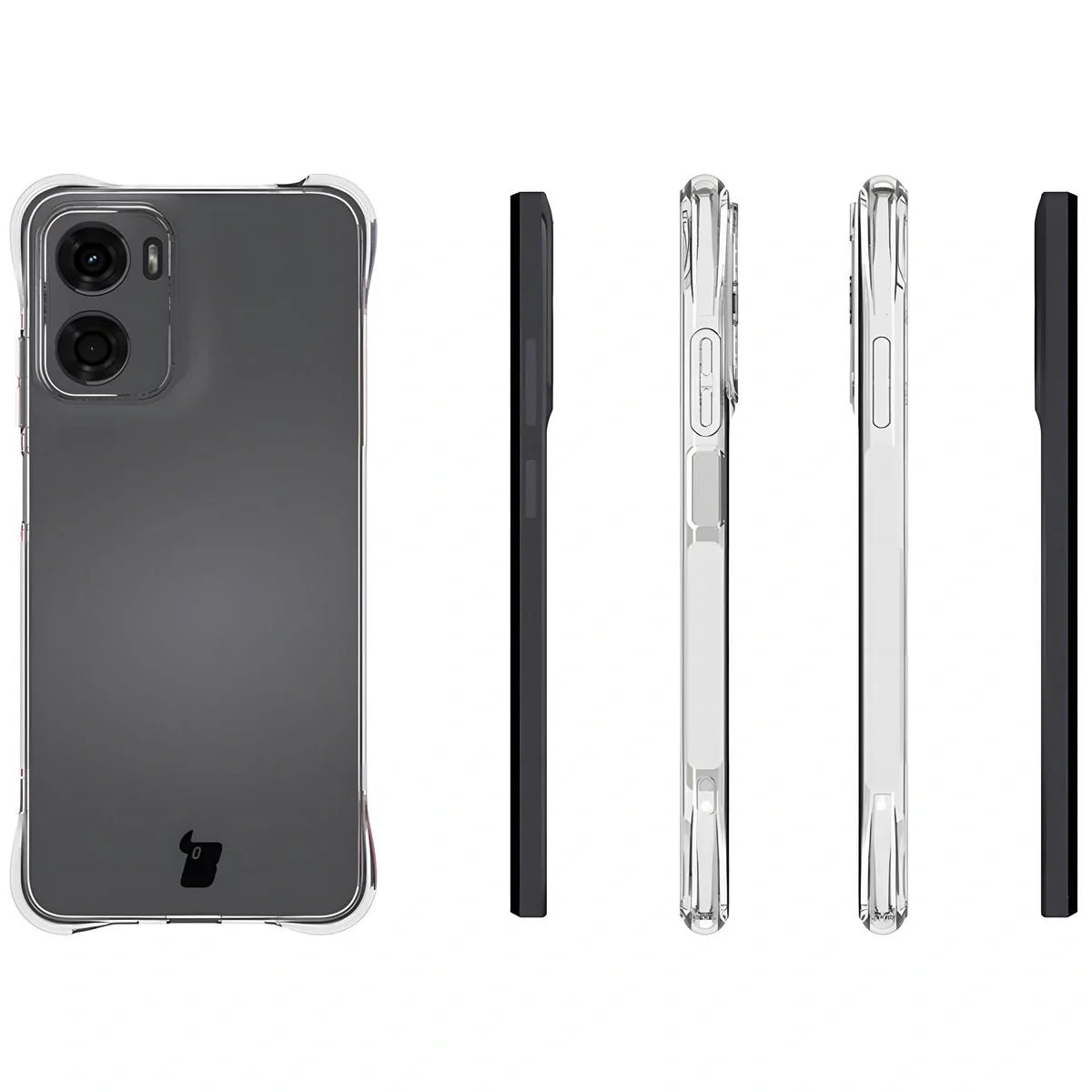 Schutzhülle + 2x gehärtetes Glas für Motorola Moto E15, Bizon Case Clear Pack, Transparent