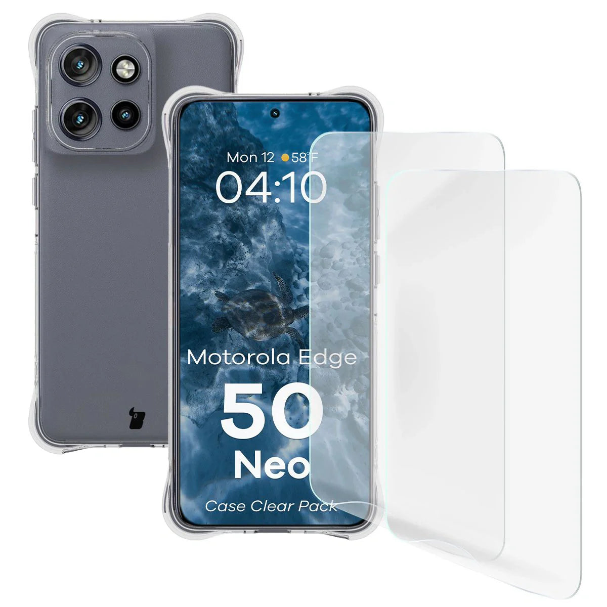 Handyhülle + 2x Folie für Motorola Edge 50 Neo, Bizon Case Clear Pack, Transparent