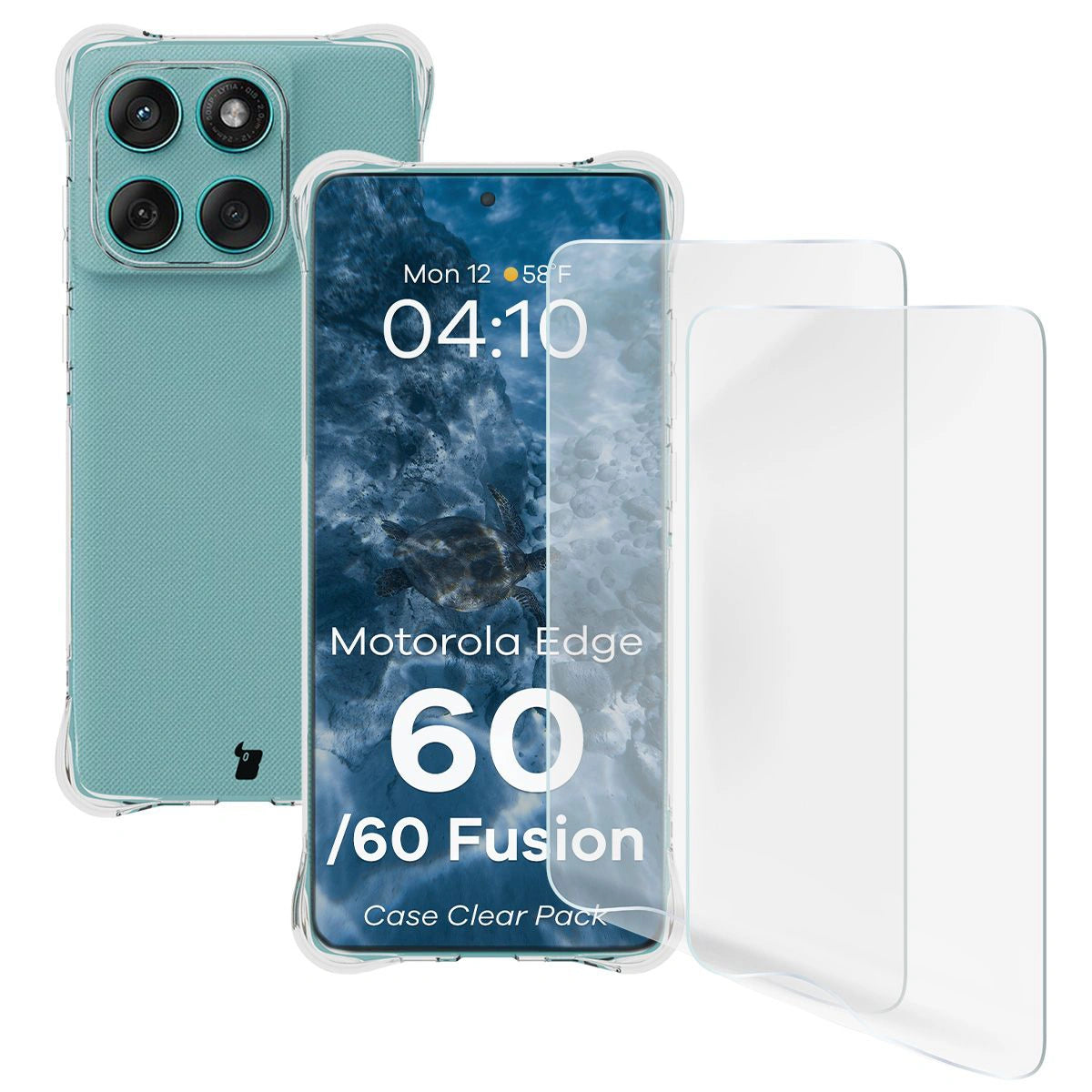 Handyhülle + 2x Folie für Motorola Edge 60 / 60 Fusion, Bizon Case Clear Pack, Transparent