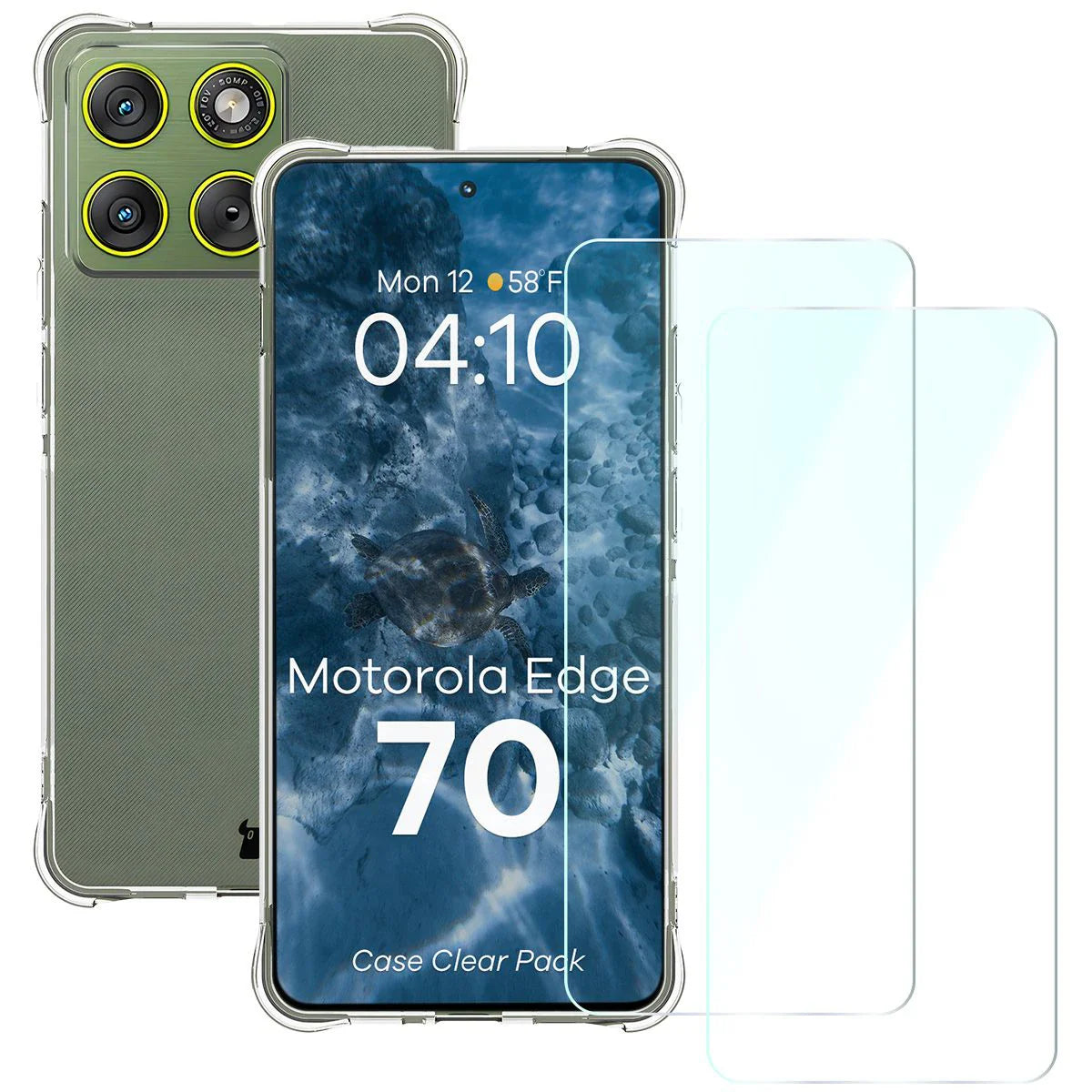 Schutzhülle + 2x gehärtetes Glas für Motorola Edge 70, Bizon Case Clear Pack, Transparent