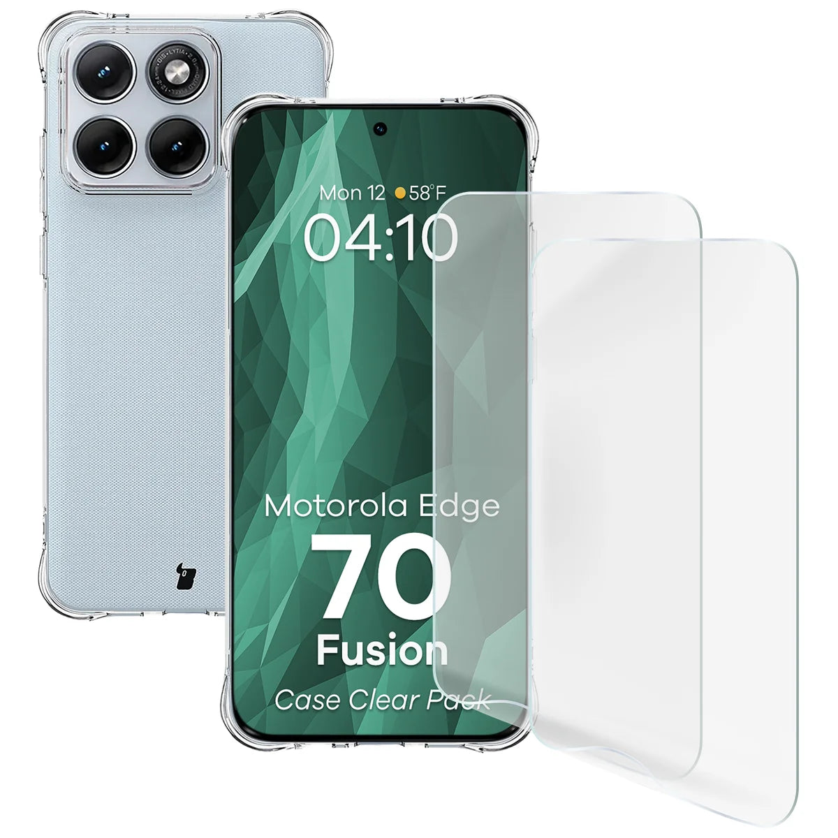 Handyhülle + 2x Folie für Motorola Edge 70 Fusion, Bizon Case Clear Pack, Transparent