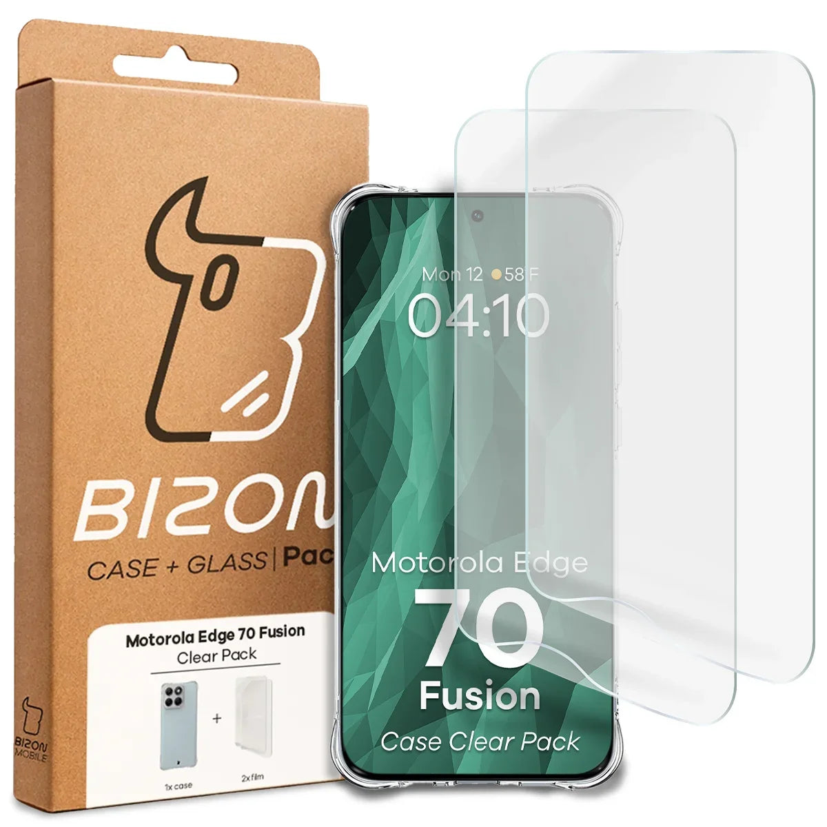 Handyhülle + 2x Folie für Motorola Edge 70 Fusion, Bizon Case Clear Pack, Transparent