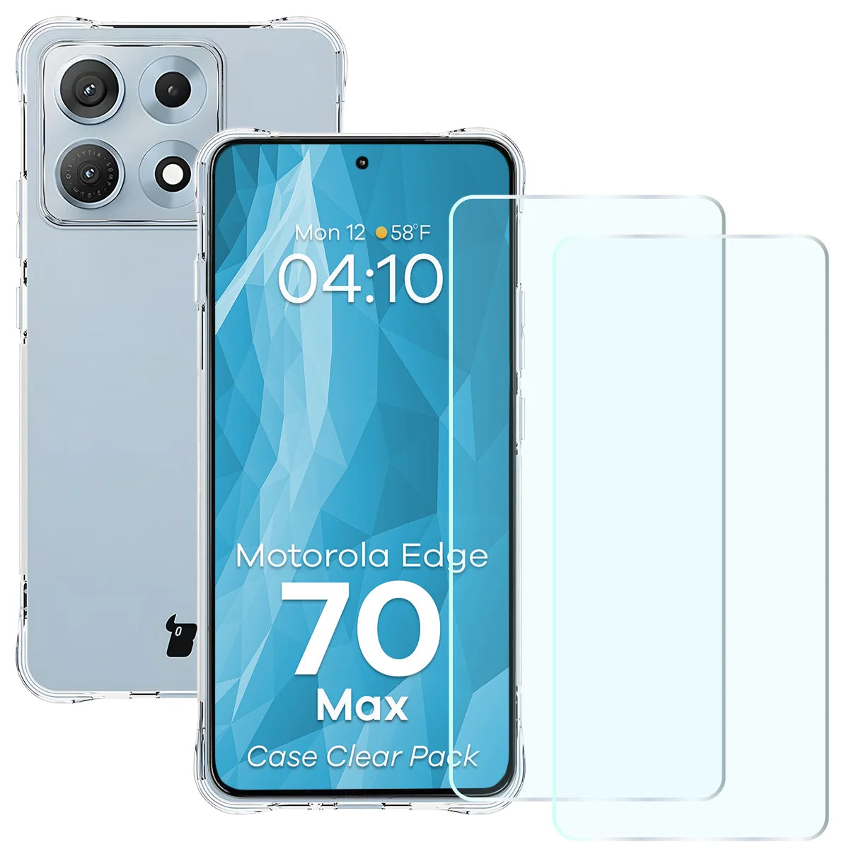 Schutzhülle + 2x gehärtetes Glas für Motorola Edge 70 Max, Bizon Case Clear Pack, Transparent (1/9)