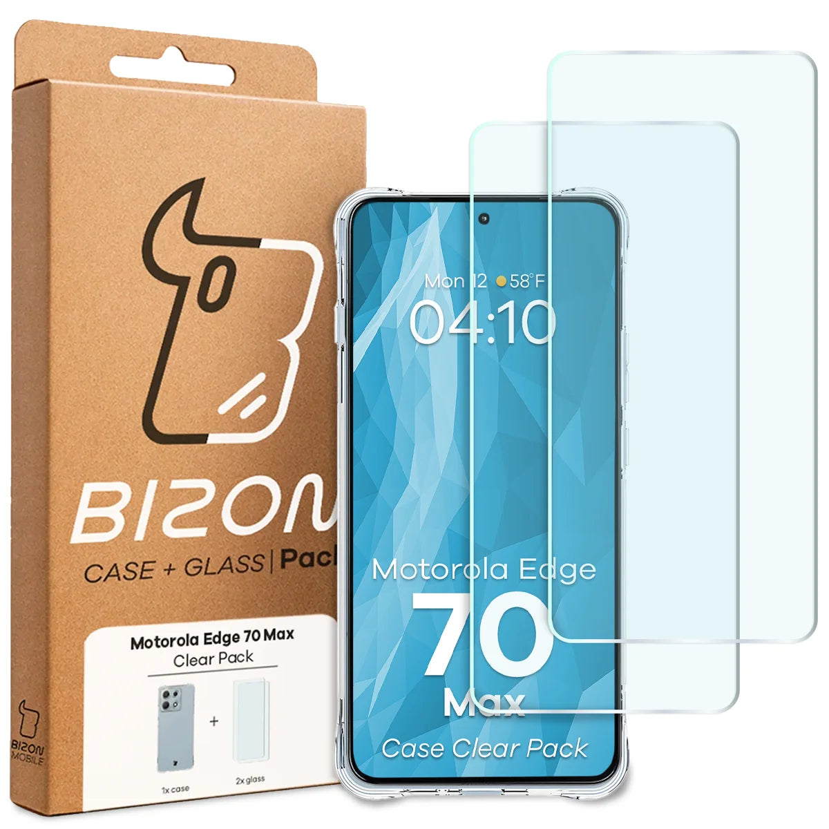 Schutzhülle + 2x gehärtetes Glas für Motorola Edge 70 Max, Bizon Case Clear Pack, Transparent (9/9)