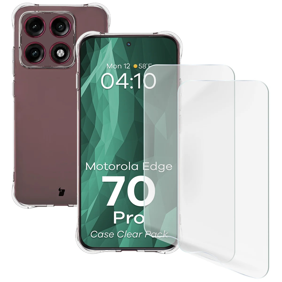 Handyhülle + 2x Folie für Motorola Edge 70 Pro, Bizon Case Clear Pack, Transparent