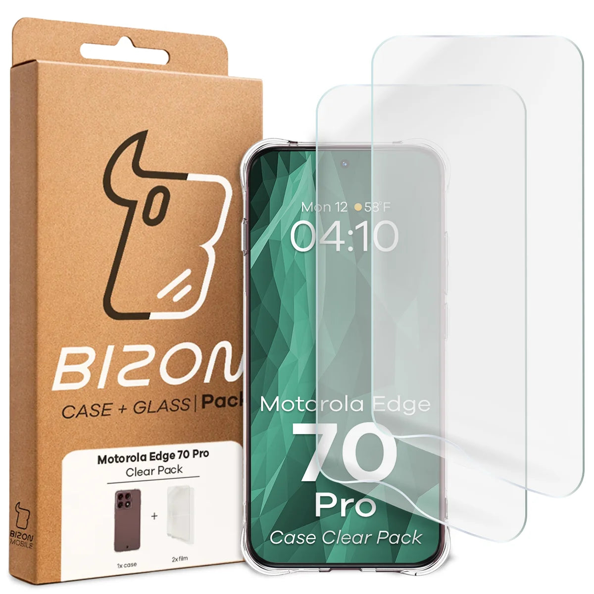 Handyhülle + 2x Folie für Motorola Edge 70 Pro, Bizon Case Clear Pack, Transparent