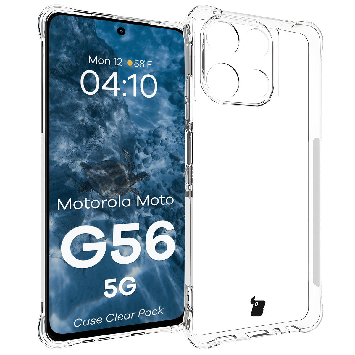 Schutzhülle + 2x gehärtetes Glas für Motorola Moto G56 5G, Bizon Case Clear Pack, Transparent