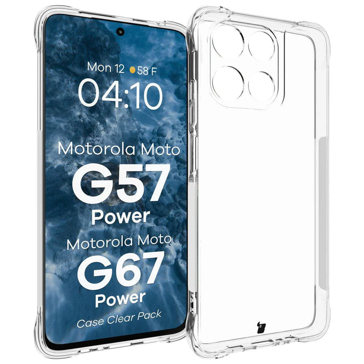 Handyhülle + 2x Folie für Motorola Moto G57 Power / G67 Power, Bizon Case Clear Pack, Transparent