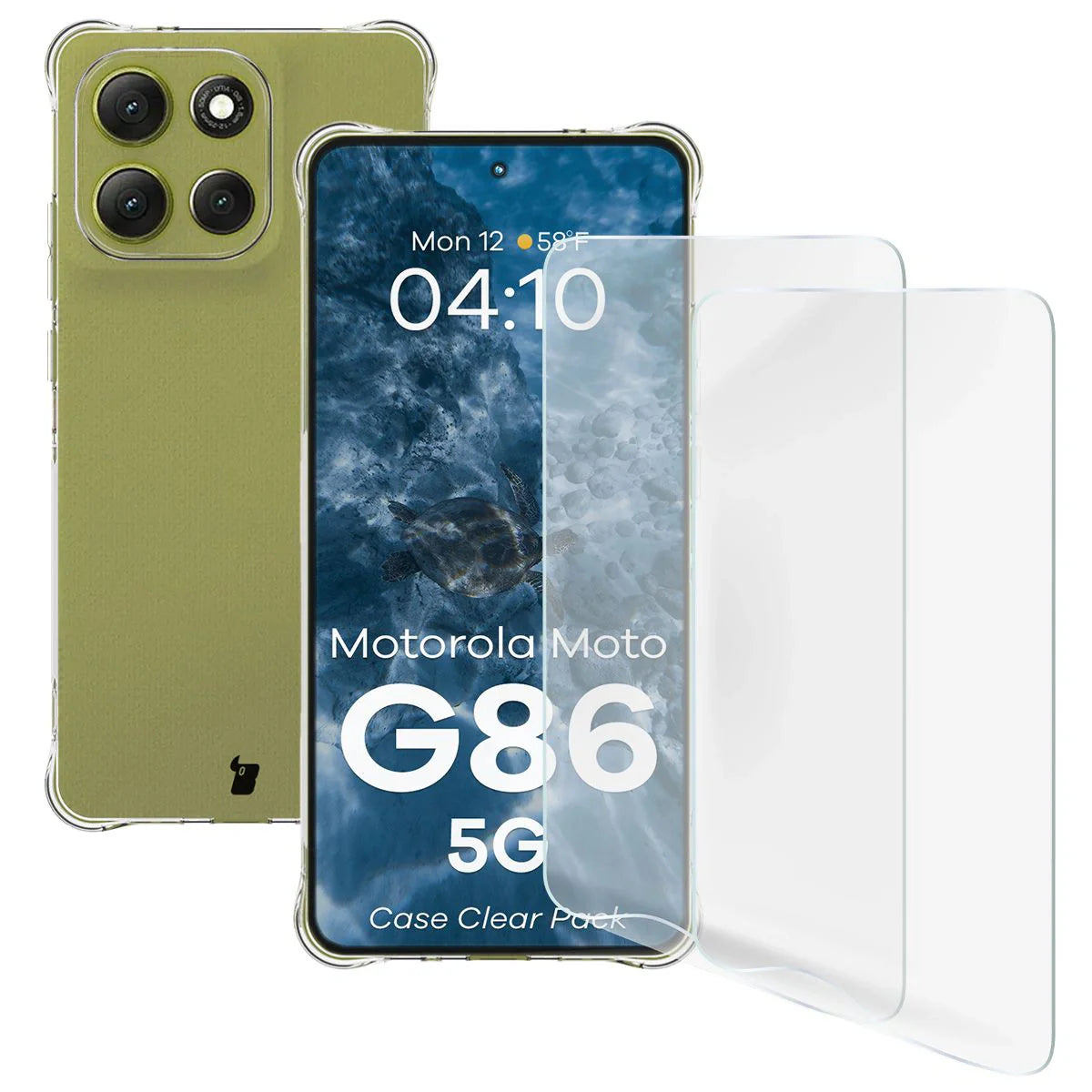 Handyhülle + 2x Folie für Motorola Moto G86 5G, Bizon Case Clear Pack, Transparent