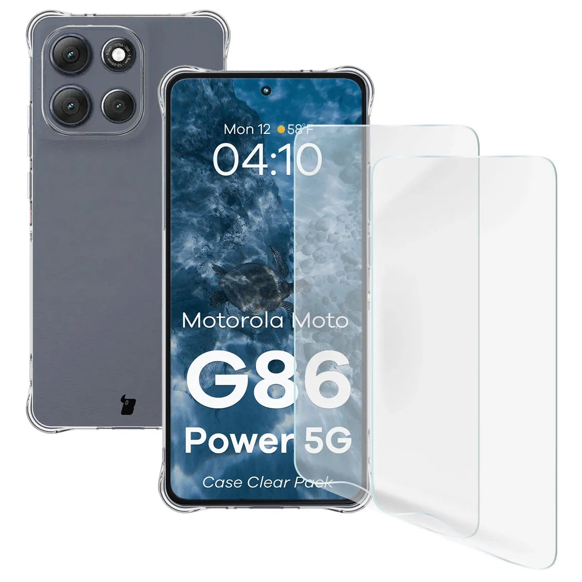 Handyhülle + 2x Folie für Motorola Moto G86 Power 5G, Bizon Case Clear Pack, Transparent
