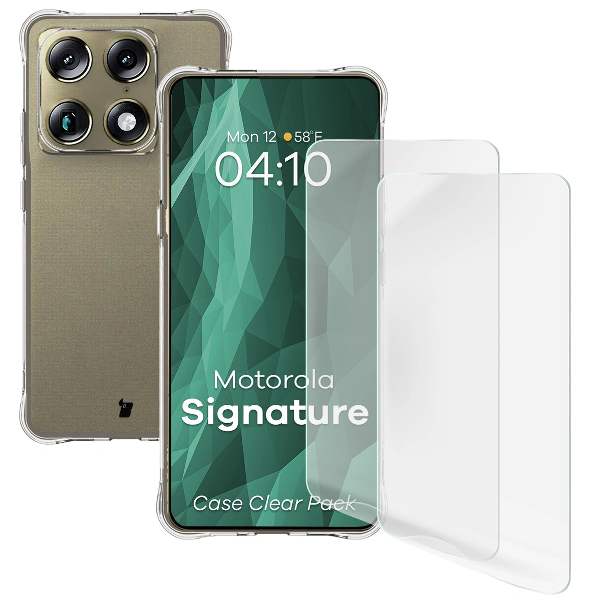 Handyhülle + 2x Folie für Motorola Signature, Bizon Case Clear Pack, Transparent