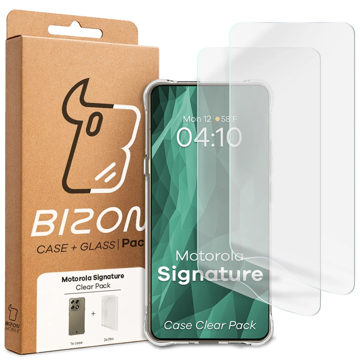 Handyhülle + 2x Folie für Motorola Signature, Bizon Case Clear Pack, Transparent