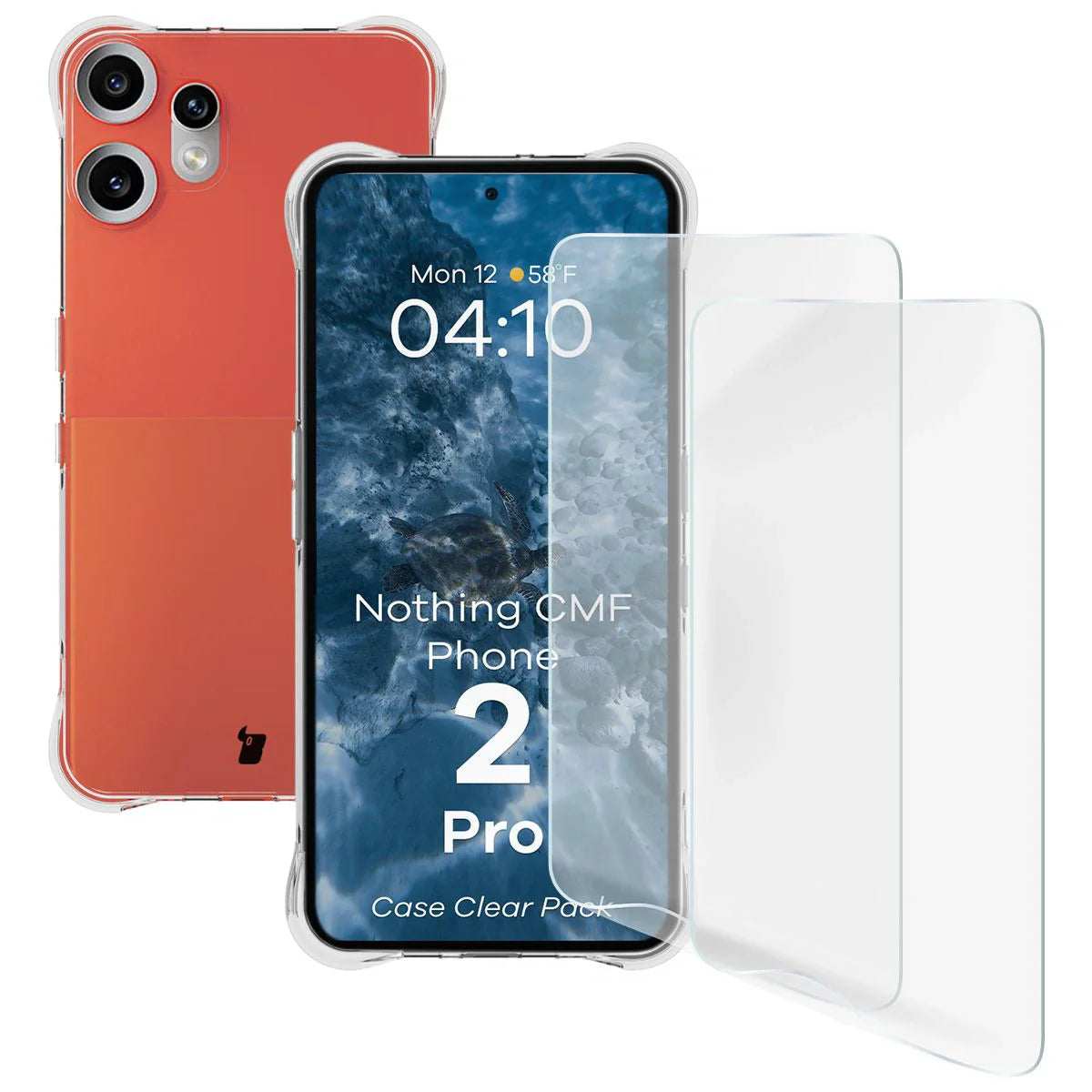 Handyhülle + 2x Folie für Nothing CMF Phone 2 Pro, Bizon Case Clear Pack, Transparent