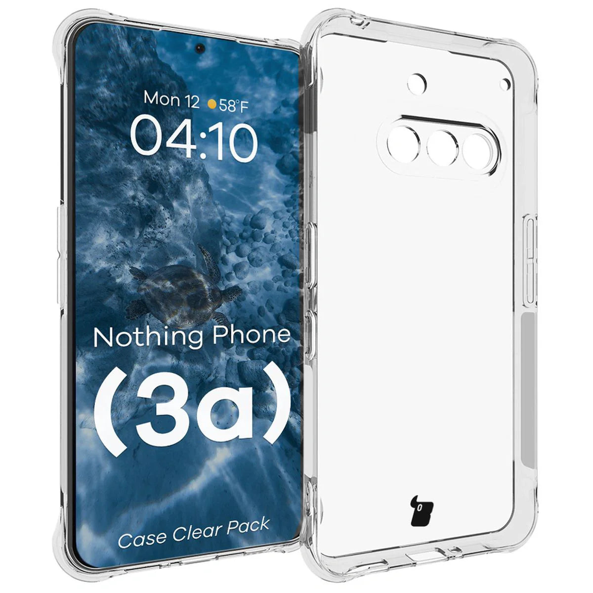 Schutzhülle + 2x gehärtetes Glas für Nothing Phone (3a), Bizon Case Clear Pack, Transparent