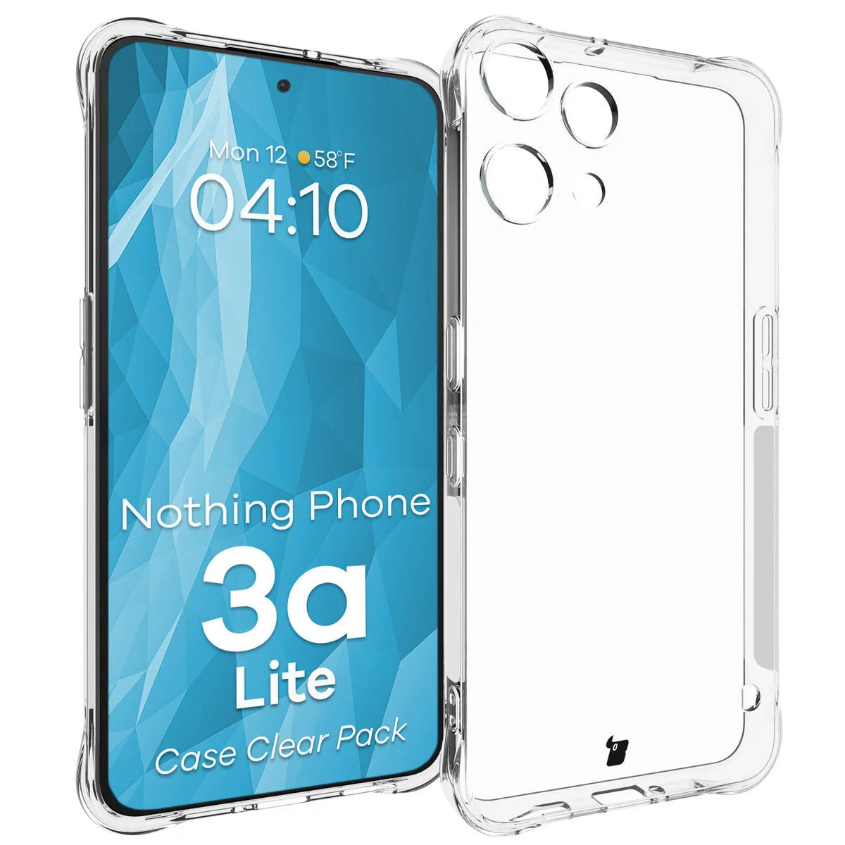 Schutzhülle + 2x gehärtetes Glas für Nothing Phone (3a) Lite, Bizon Case Clear Pack, Transparent