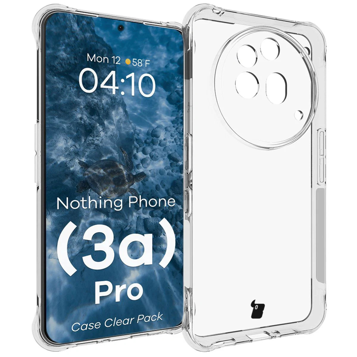 Schutzhülle + 2x gehärtetes Glas für Nothing Phone (3a) Pro, Bizon Case Clear Pack, Transparent