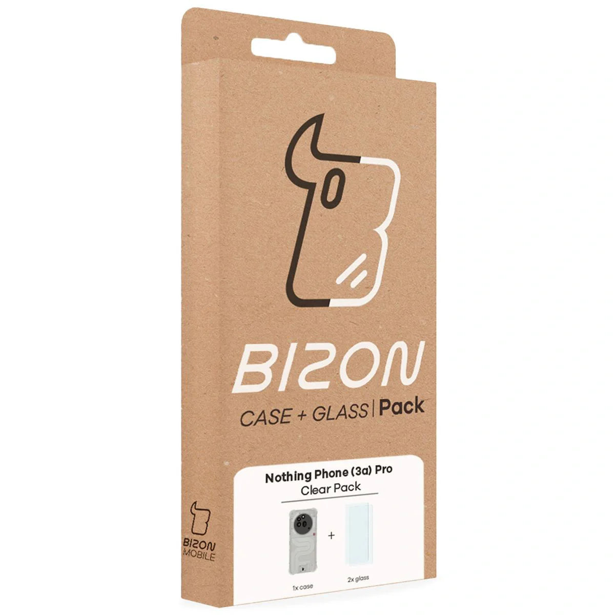 Schutzhülle + 2x gehärtetes Glas für Nothing Phone (3a) Pro, Bizon Case Clear Pack, Transparent