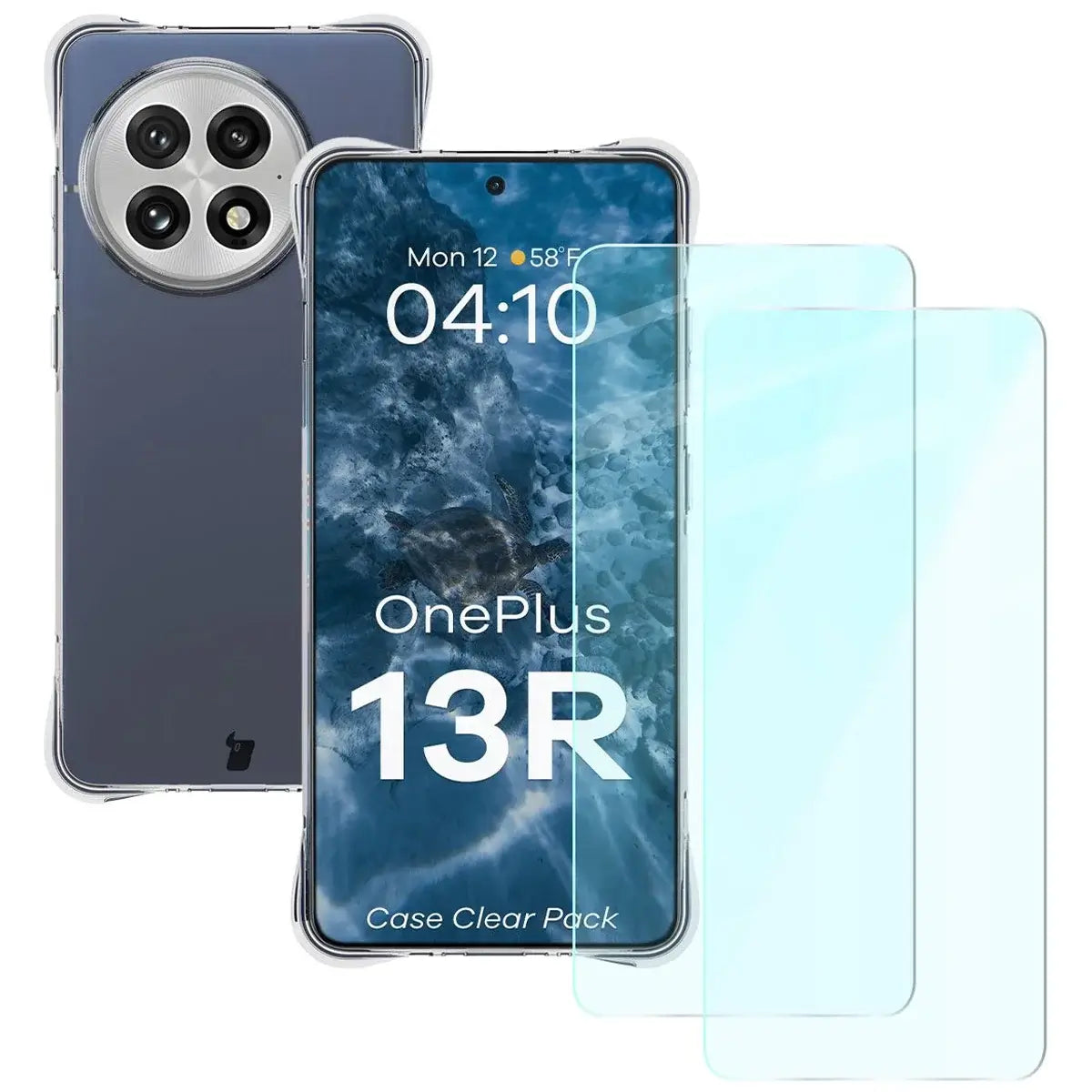 Schutzhülle + 2x gehärtetes Glas für OnePlus 13R, Bizon Case Clear Pack, Transparent