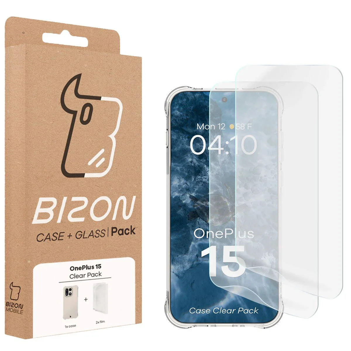 Handyhülle + 2x Folie für OnePlus 15, Bizon Case Clear Pack, Transparent