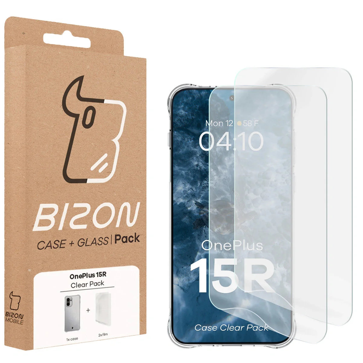 Handyhülle + 2x Folie für OnePlus 15R, Bizon Case Clear Pack, Transparent