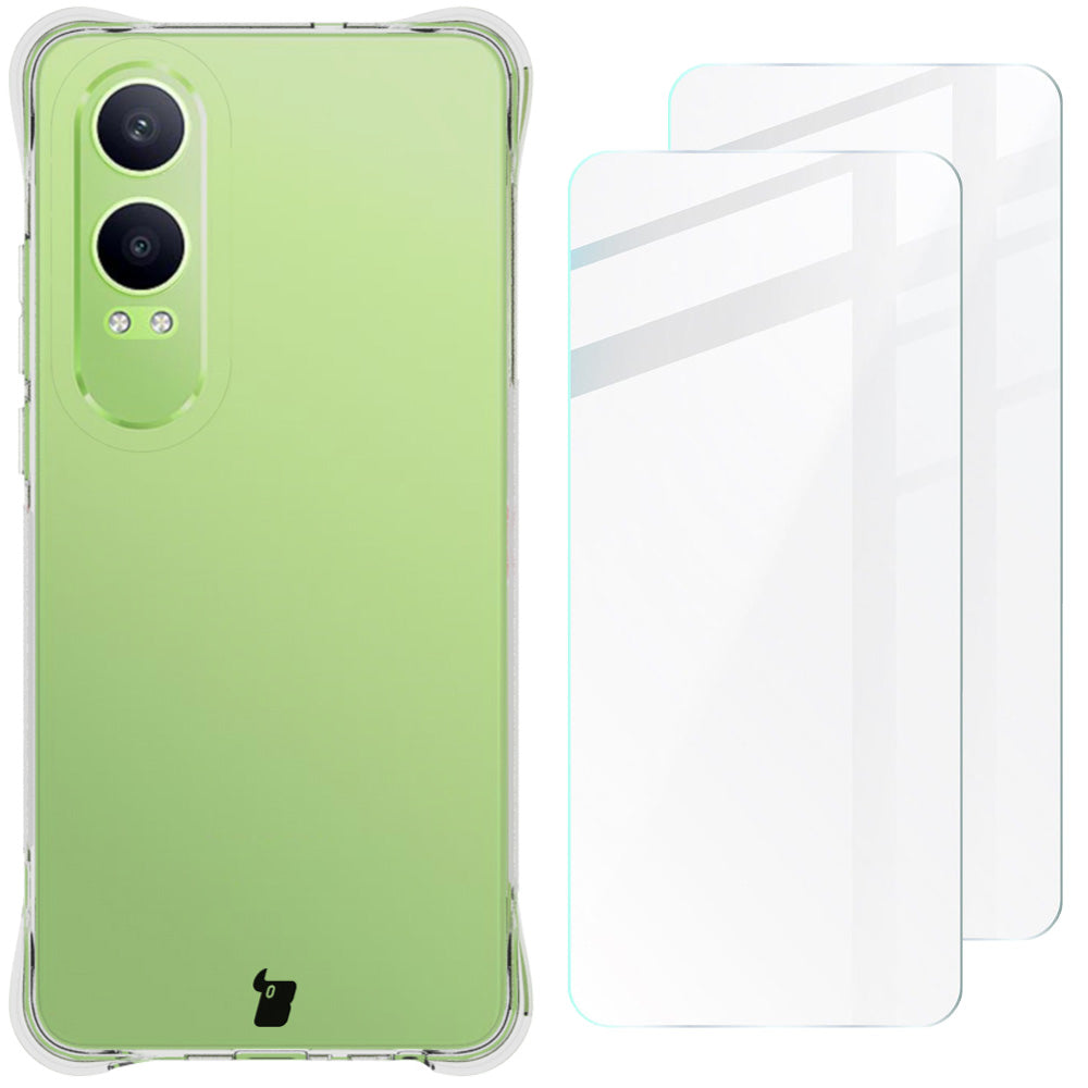 Schutzhülle + 2x gehärtetes Glas für OnePlus Nord CE4 Lite 5G, Bizon Case Clear Pack, Transparent