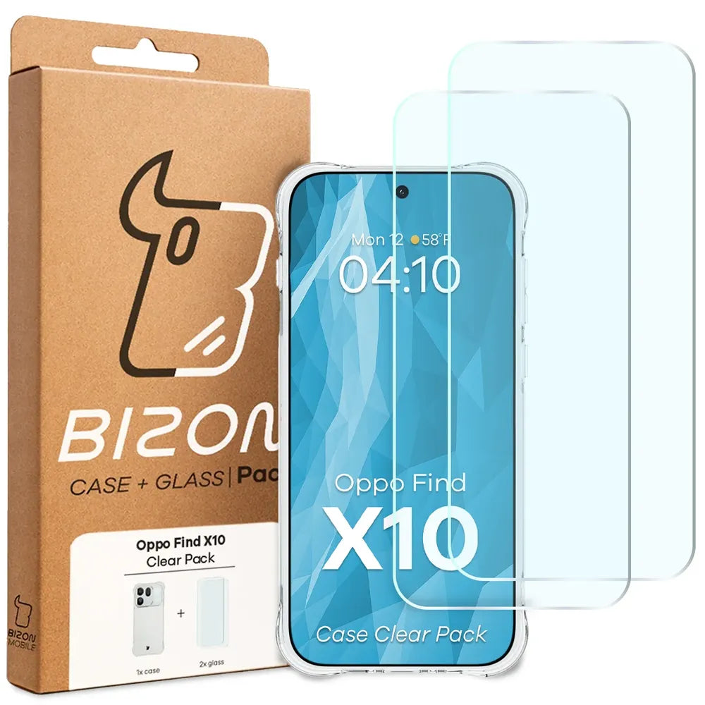 Handyhülle + 2x gehärtetes Glas für OPPO Find X10, Bizon Case Clear Pack, Transparent (9/9)