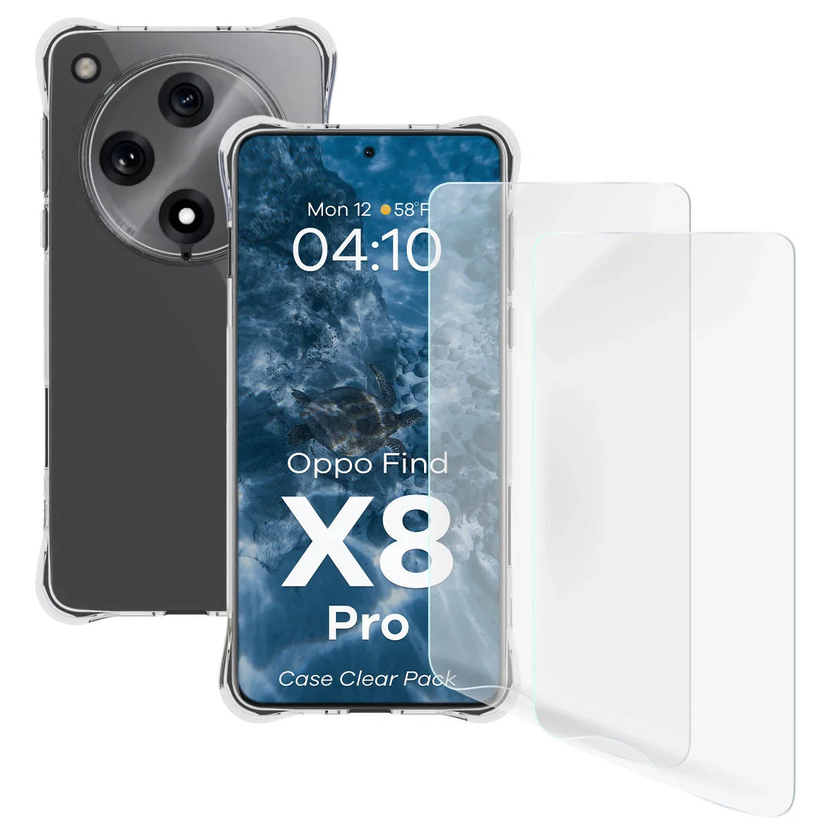 Handyhülle + 2x Folie für Oppo Find X8 Pro, Bizon Case Clear Pack, Transparent
