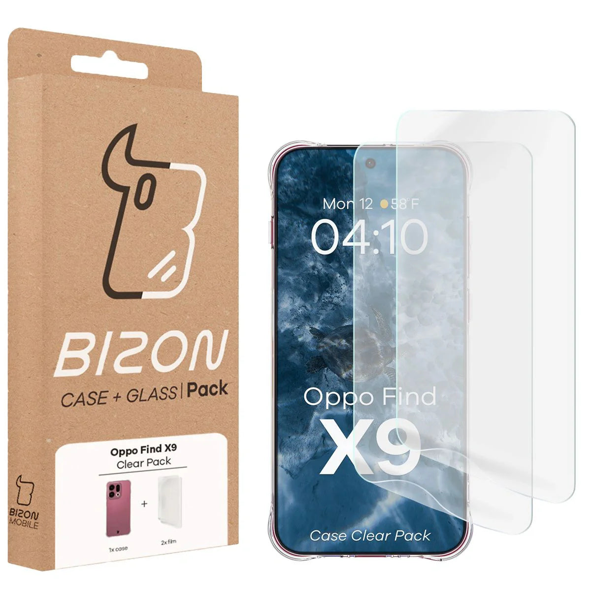 Handyhülle + 2x Folie für Oppo Find X9, Bizon Case Clear Pack, Transparent